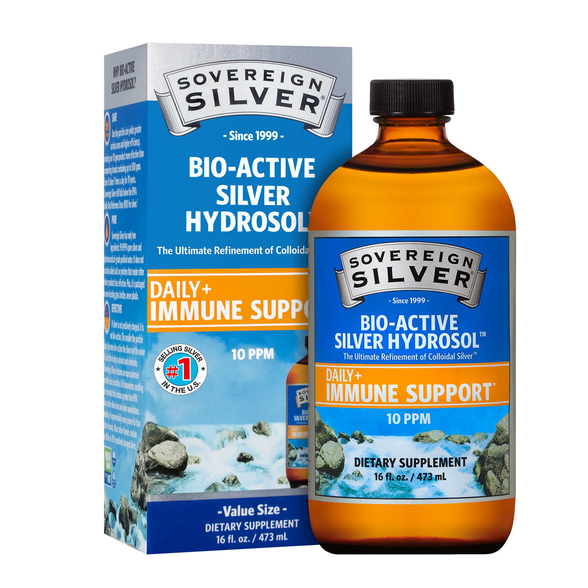Front view of Sovereign Silver 16 oz bottle