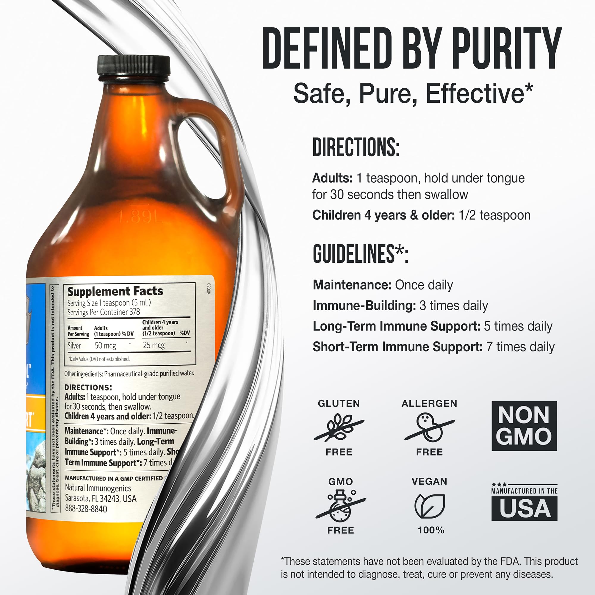 Sovereign Silver amber glass bottle preserves purity and potency.