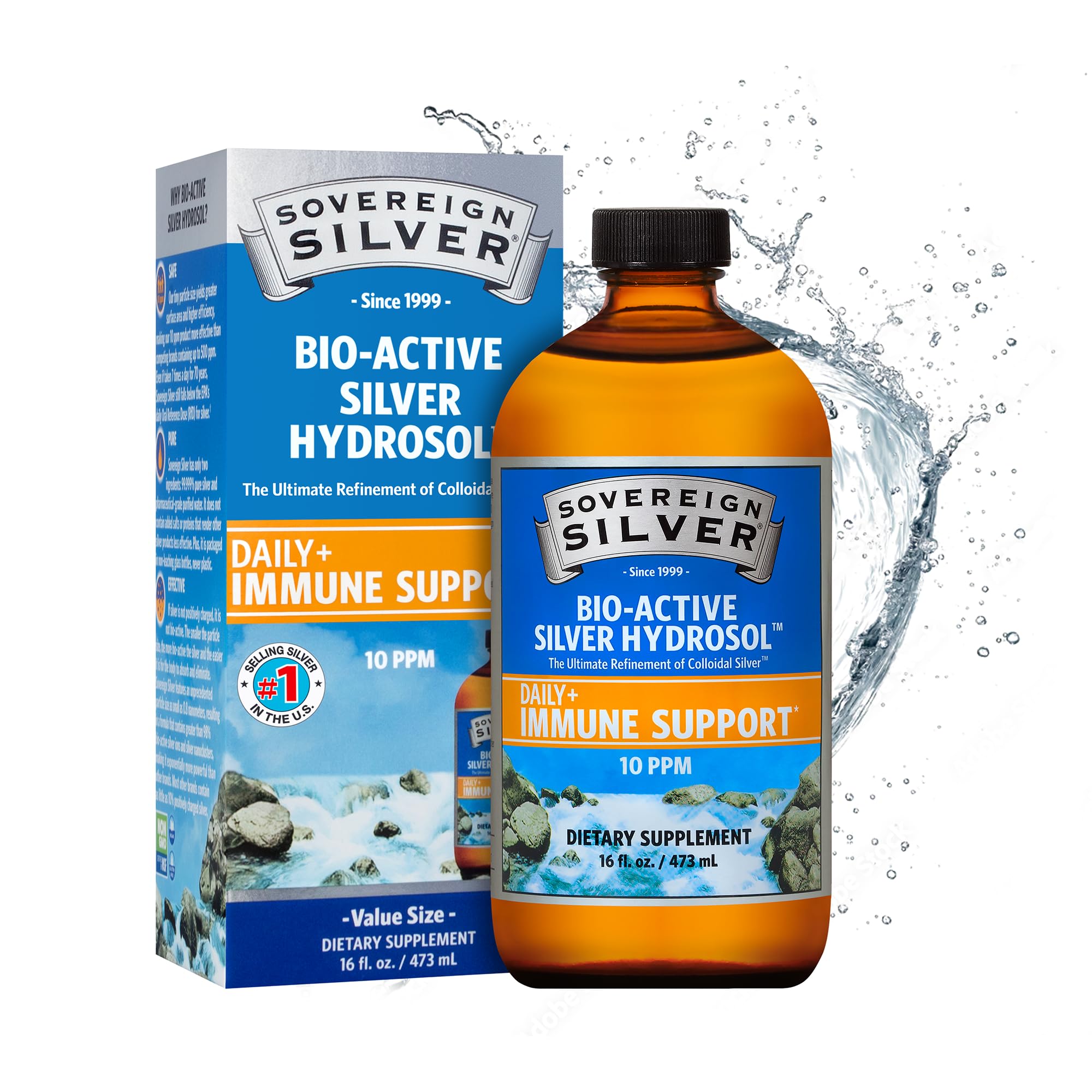 Sovereign Silver bottle pour demonstrates compact, easy-to-use packaging for daily rituals.