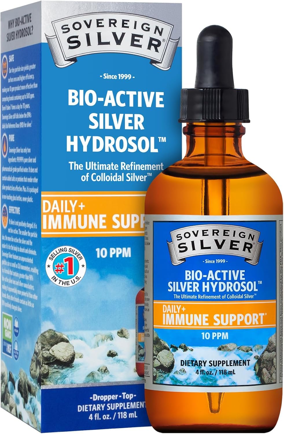 Sovereign Silver Immune Support colloidal silver bottle with dropper