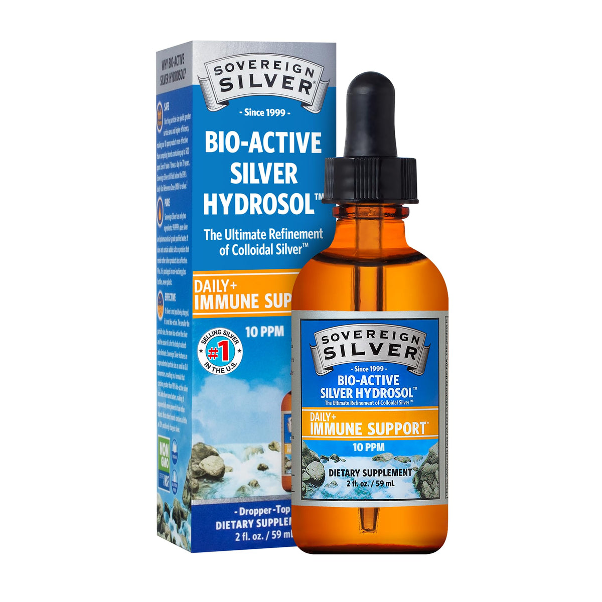 Sovereign Silver Immune Support bottle with dropper (2 fl oz / 59 mL)