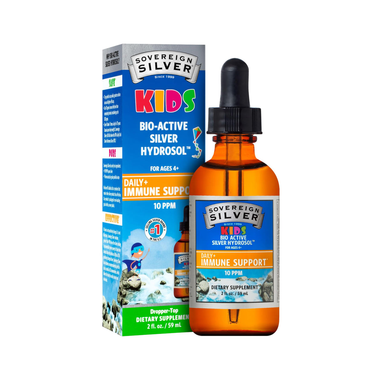 Sovereign Silver Kids Immune Support bottle with dropper