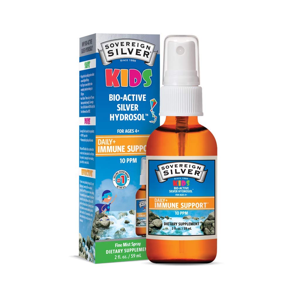 Sovereign Silver Kids Immune Support bottle with spray nozzle, 2 oz, 10 ppm