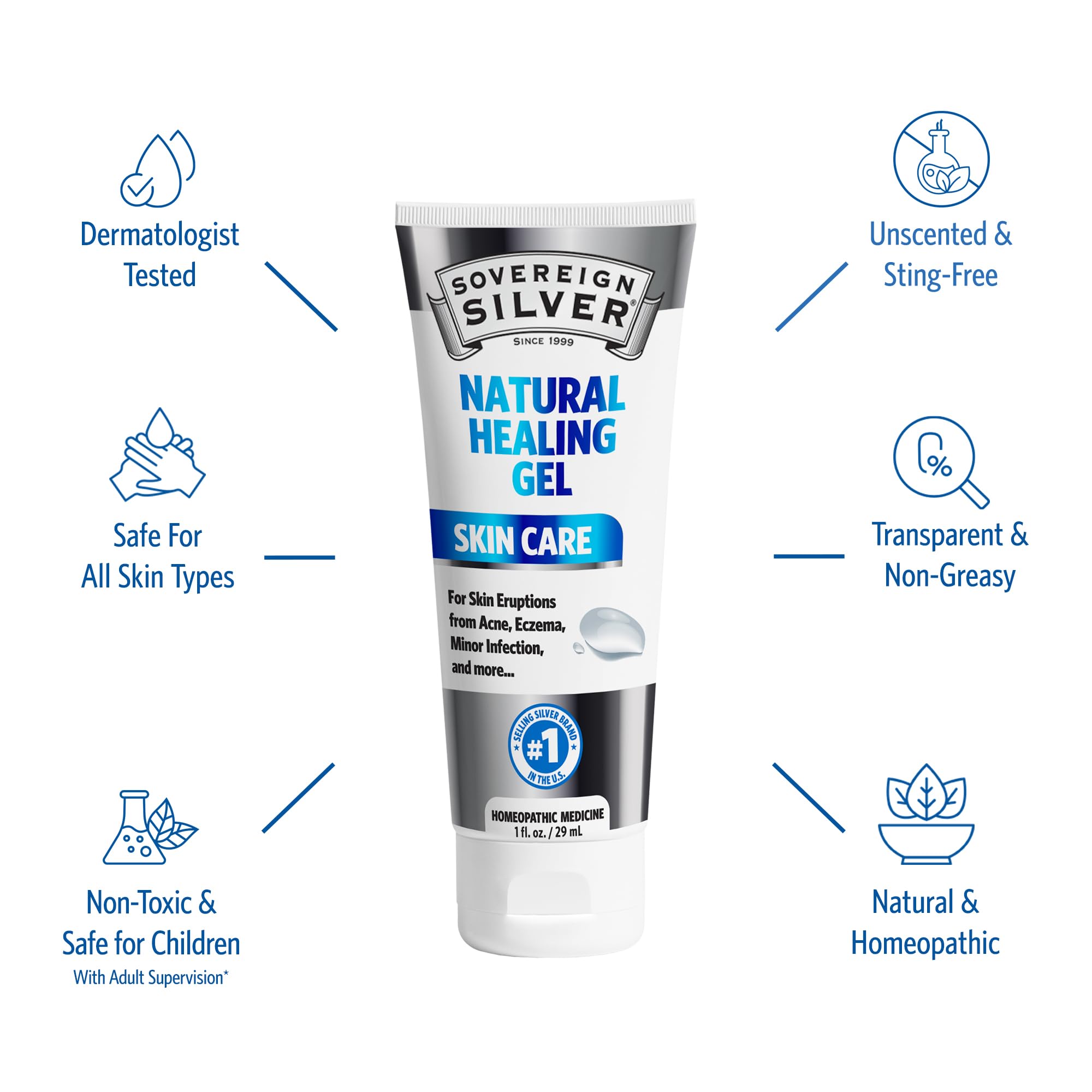 Sovereign Silver Healing Gel applied on skin for minor irritation relief.