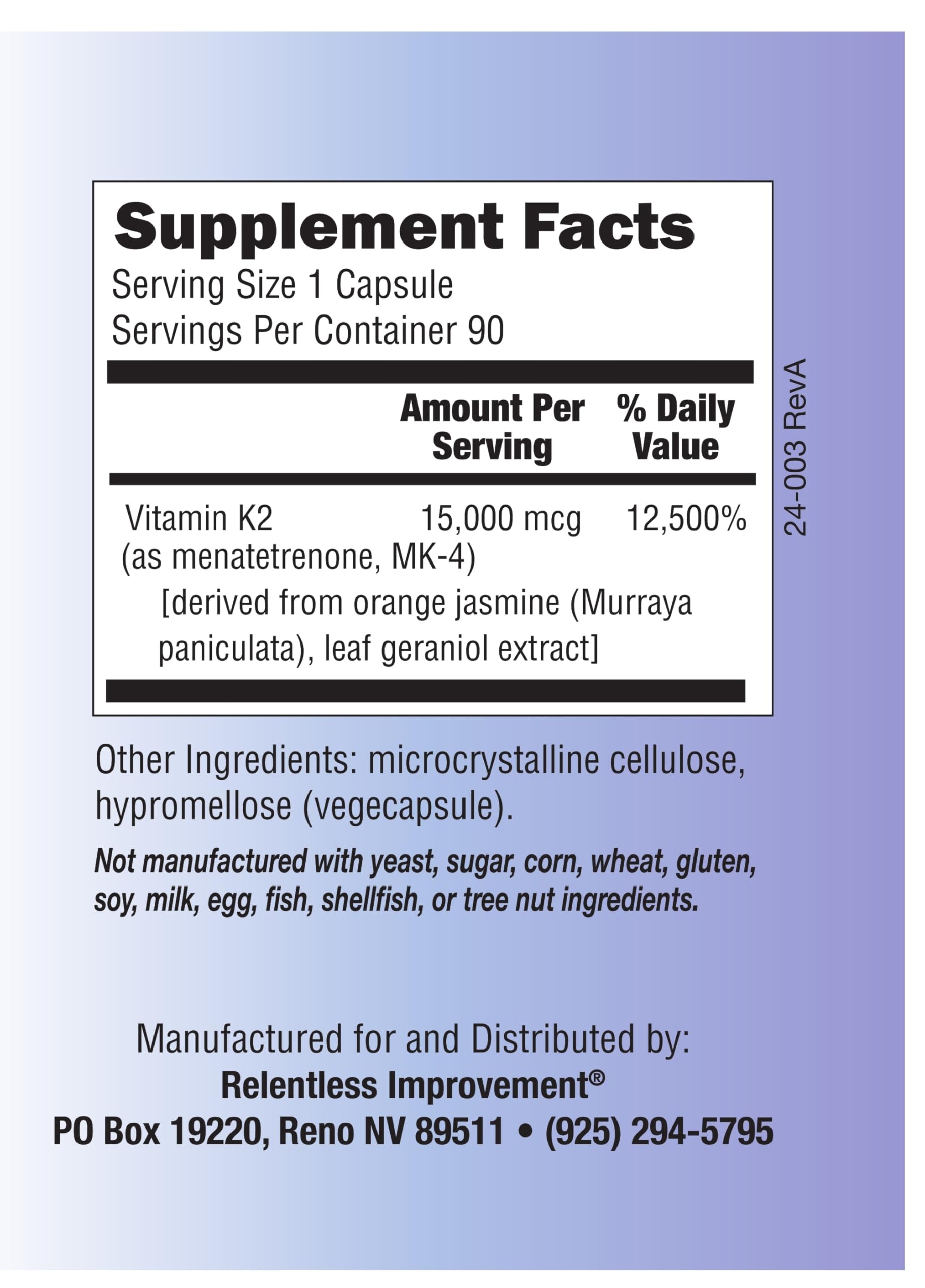 Soy-free vegan Vitamin K2 MK4 capsules