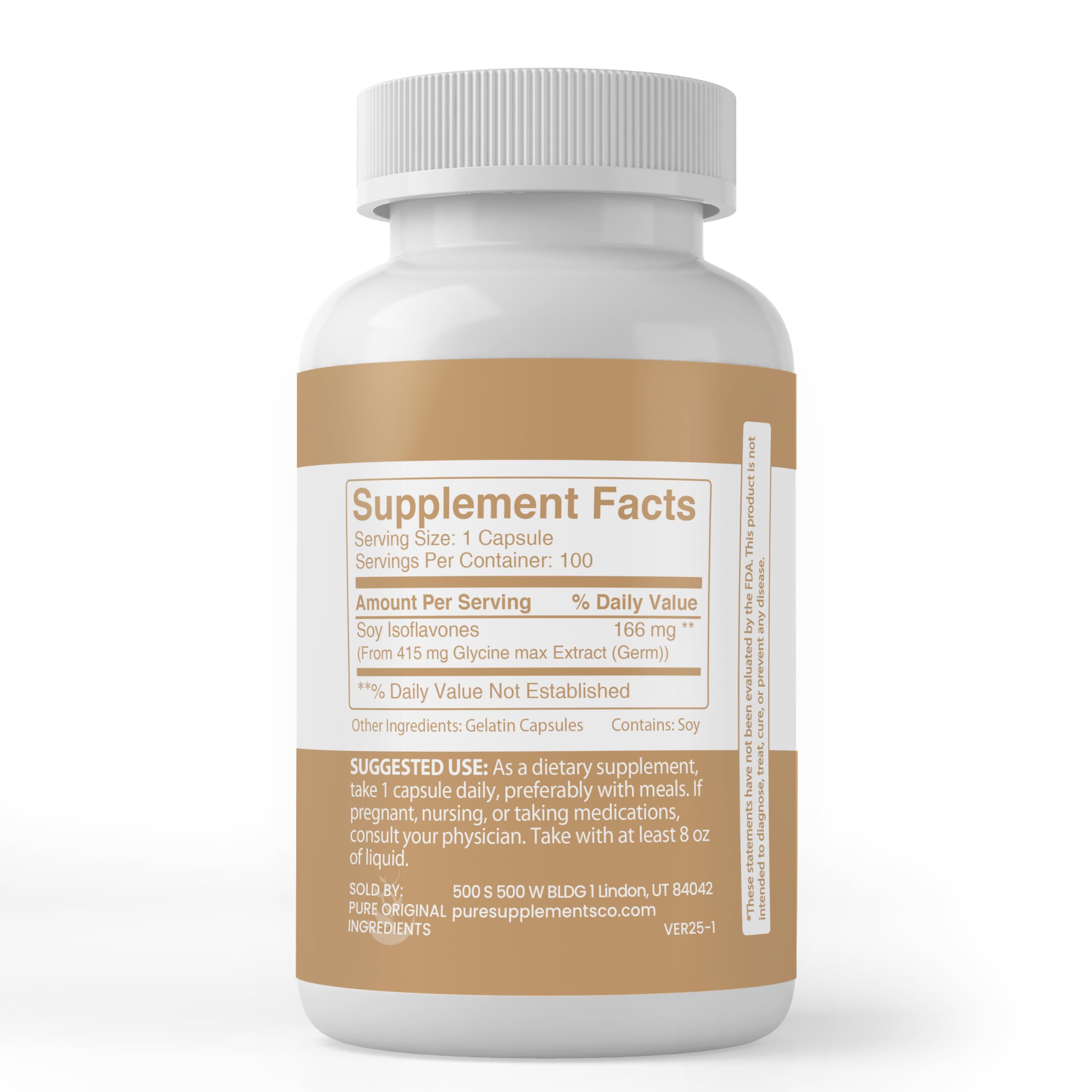 Close-up of Soy Isoflavones capsules with pure ingredients