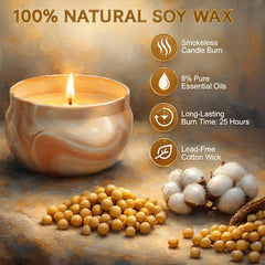 Close-up of a soy wax candle with a lead-free cotton wick