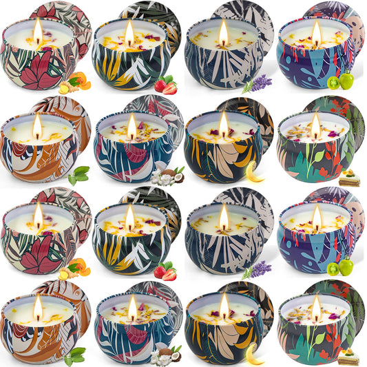 Set of 16 small soy wax candles in reusable tins