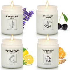 4-pack soy wax candle gift set with lavender, orange, and lemon scents