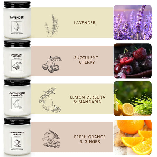Close-up of lavender scented candle from the gift set