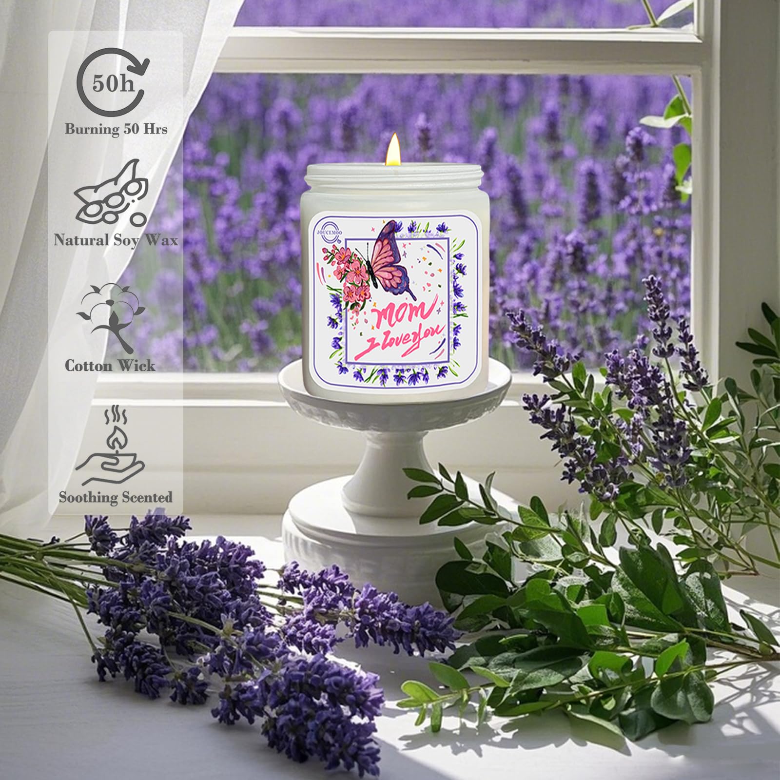 Label on soy wax candle highlighting natural ingredients