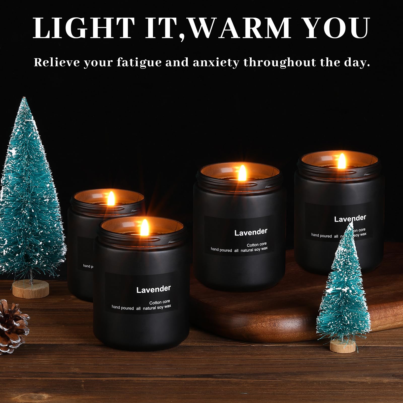 Soy wax candle burns cleanly with minimal soot for fresh air.
