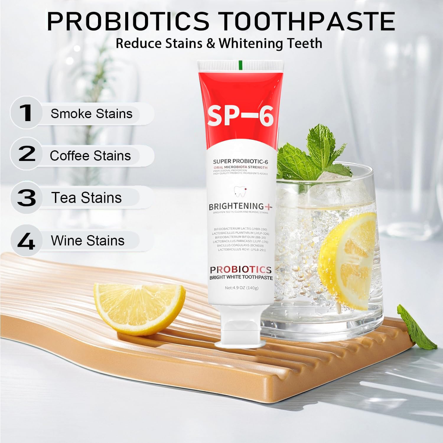 Sp-6 toothpaste packaging front view 4.9oz