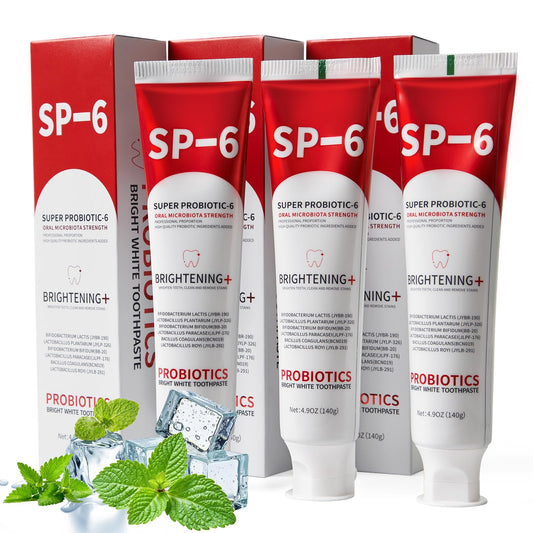 SP-6 Probiotic Whitening Toothpaste 4.9oz tube and outer packaging