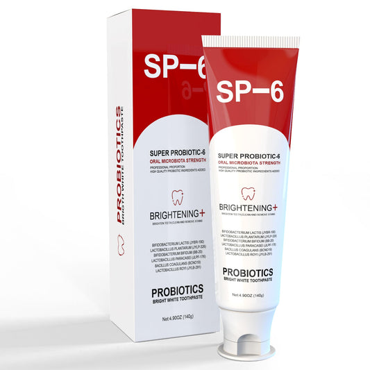 SP-6 Probiotic Whitening Toothpaste bottle, 4.9 oz, fluoride-free