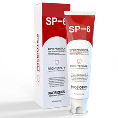 SP-6 Probiotic Whitening Toothpaste bottle, 4.9 oz, fluoride-free
