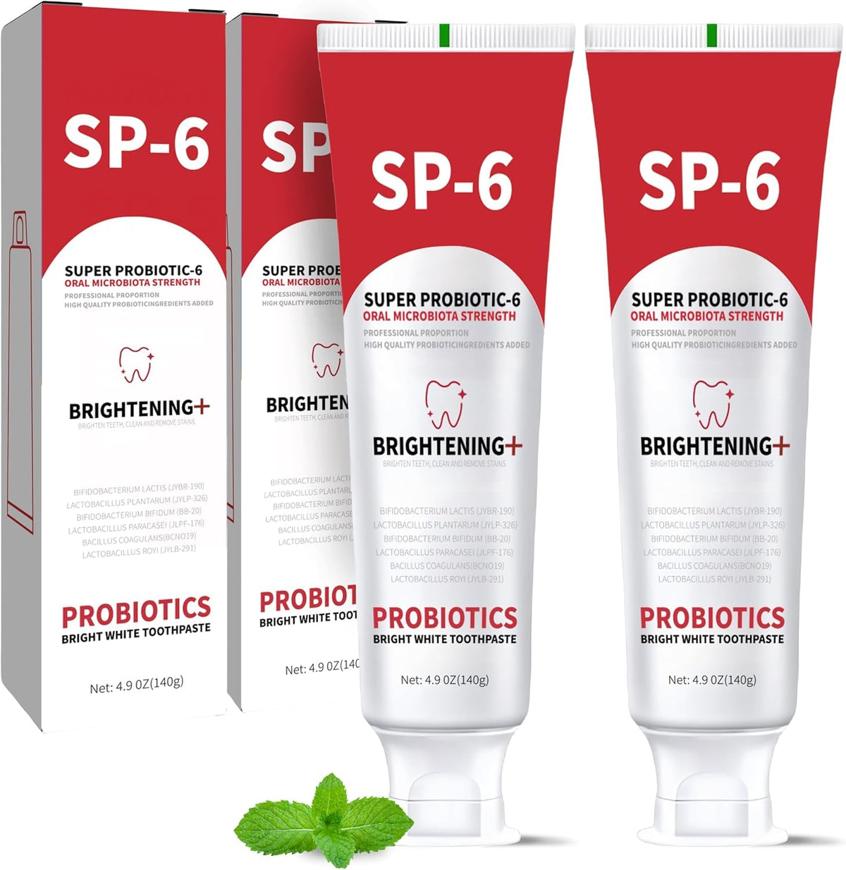 Front view of 2PCS SP-6 Probiotic Whitening Toothpaste packaging