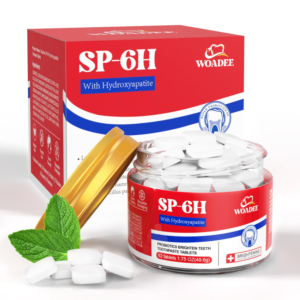 Jar of SP-6 Probiotics & Hydroxyapatite Toothpaste Tablets