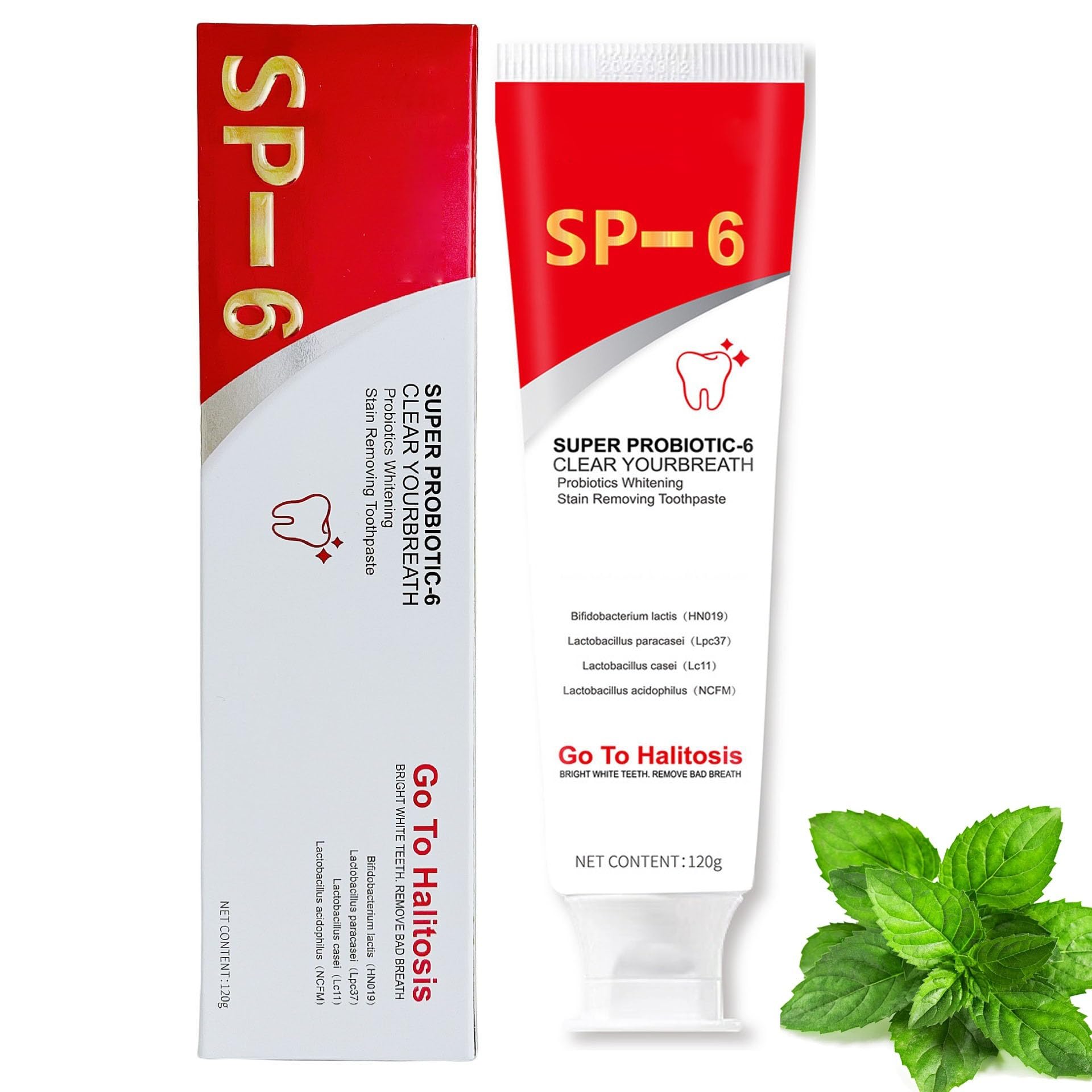 SP-6 Probiotics Whitening Toothpaste bottle on white background