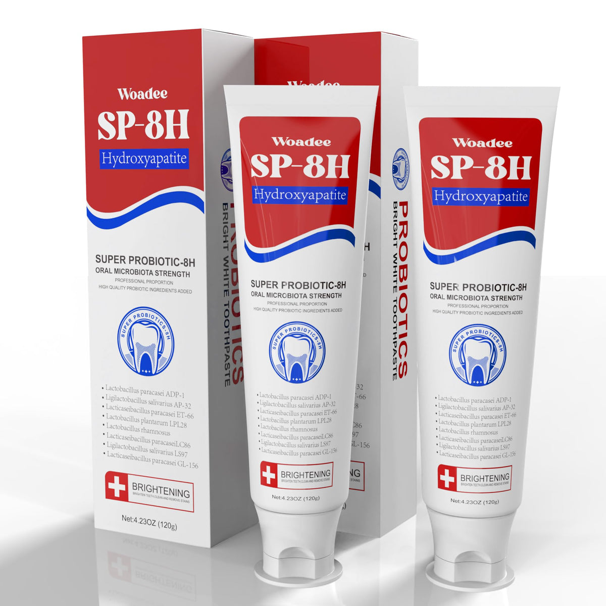 SP-8 toothpaste tube with 8 probiotics and hydroxyapatite formula