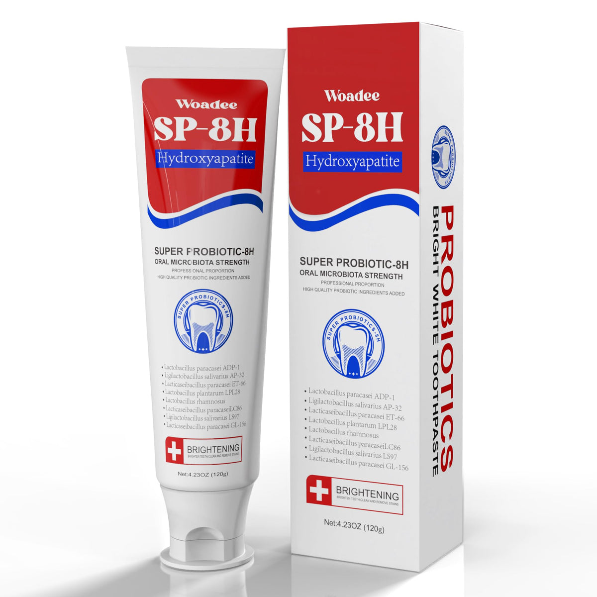 Bottle of SP-8 Hydroxyapatite Probiotic Whitening Toothpaste with mint label
