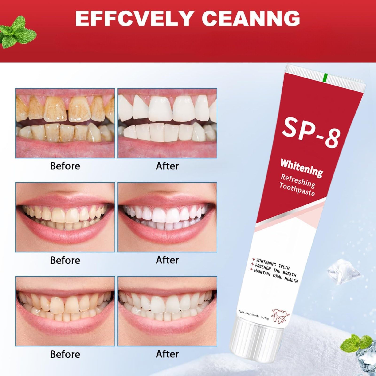 SP-8 toothpaste whitening and cleansing action