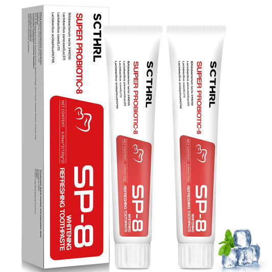 SP-8 Probiotic Ultra Whitening Toothpaste packaging and tube