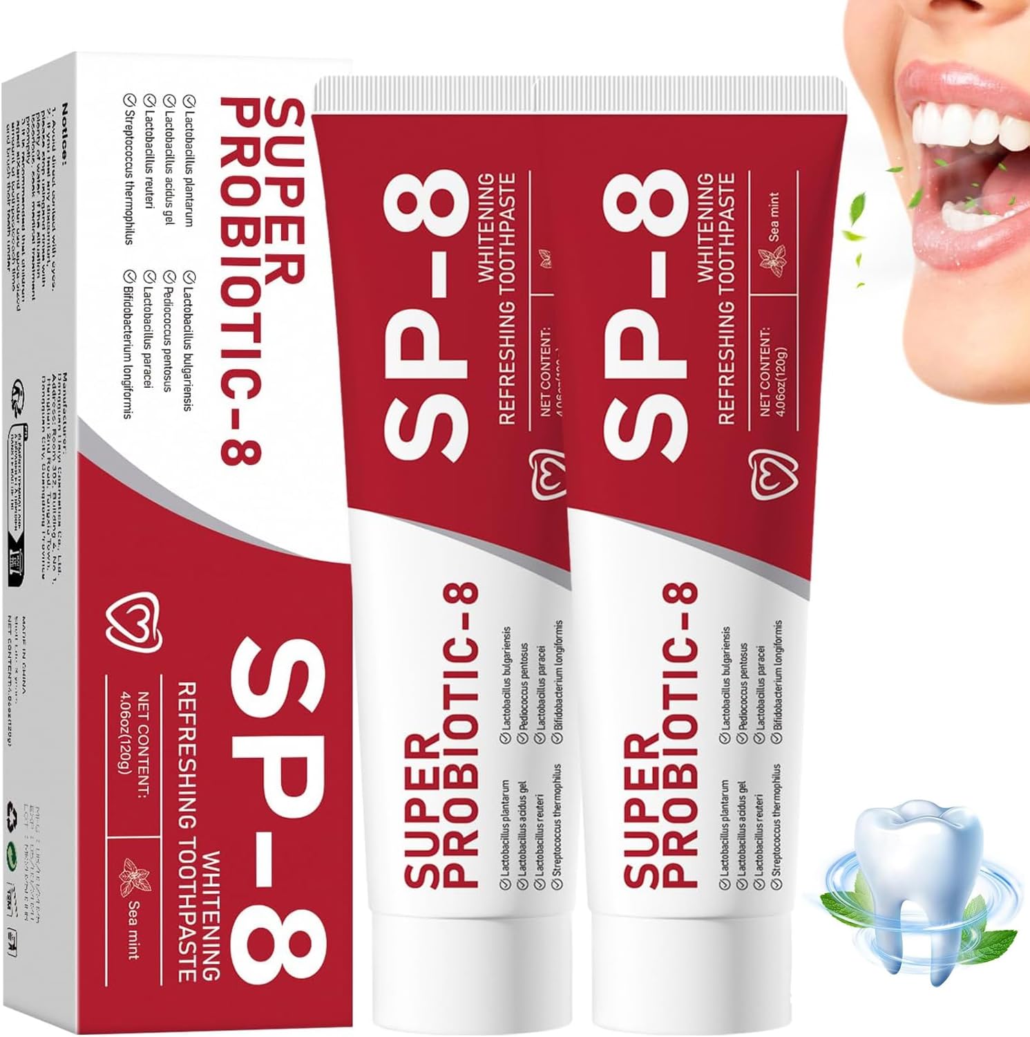 SP-8 Probiotics Toothpaste tube close-up