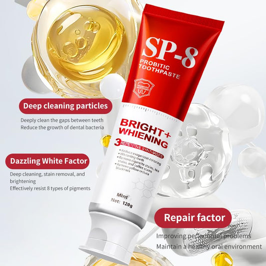 Tube of SP-8 Probiotics Whitening Toothpaste with label