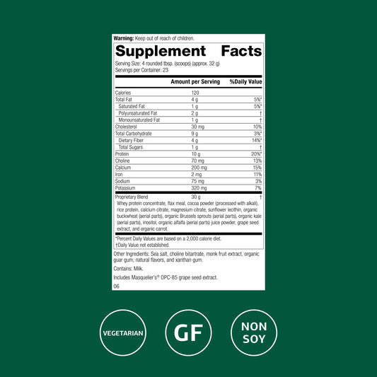 Back view of SP Complete container showing nutrition and ingredients