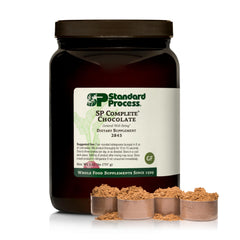 Front view of Standard Process SP Complete 26 oz container in vegetarian chocolate