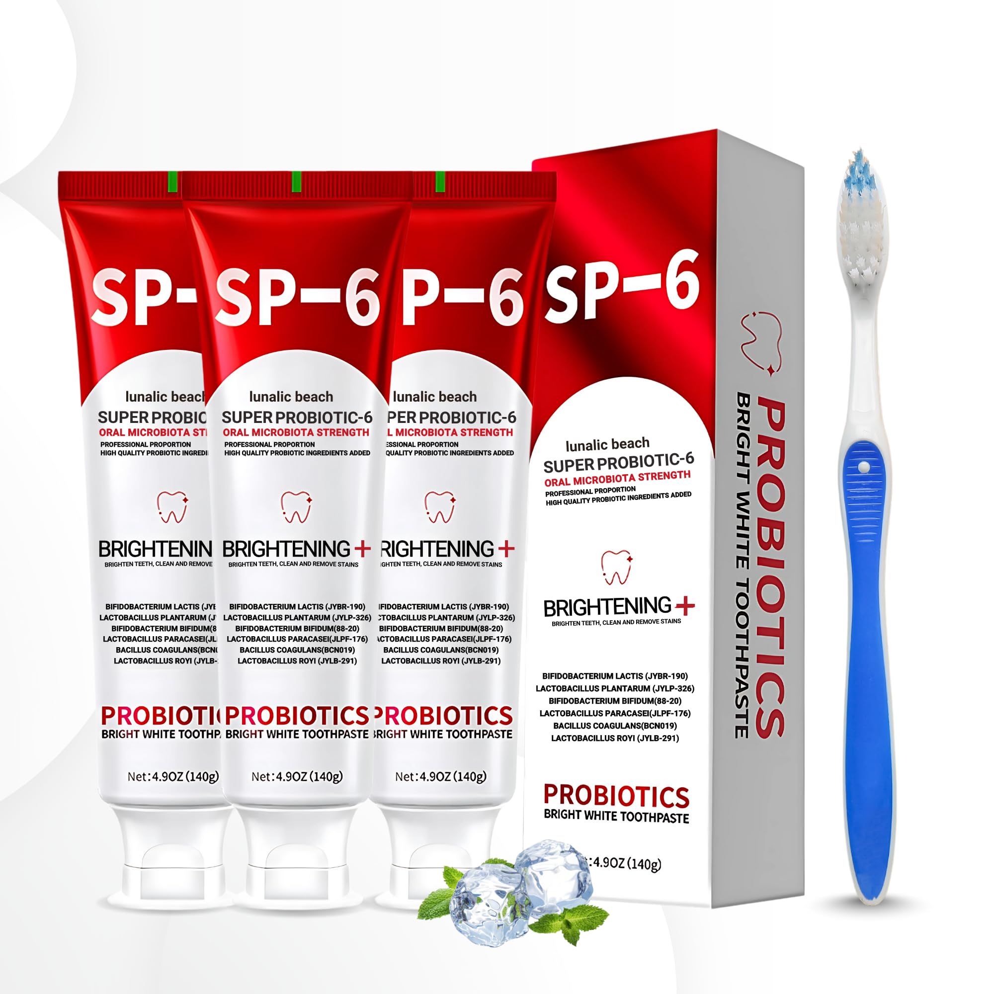 SP6 Toothpaste 3-Pack box and tubes on white background