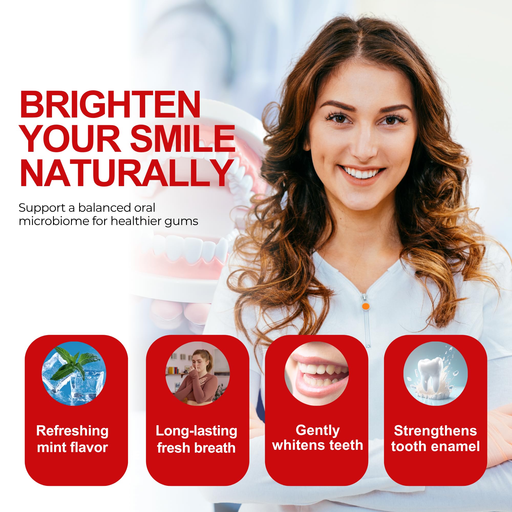 Graphic illustration of six probiotic strains for SP6 toothpaste