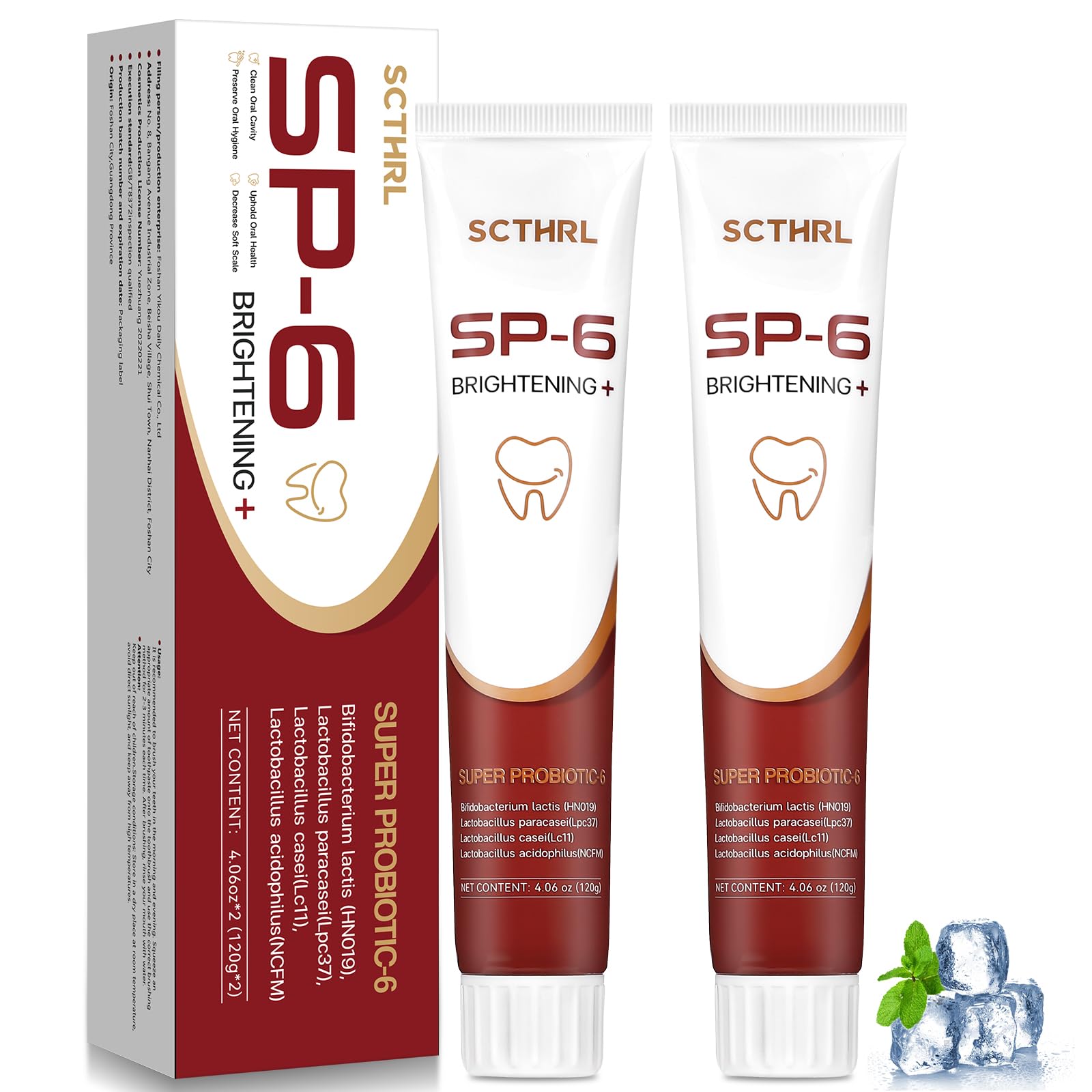 SP-6 Probiotic Whitening Toothpaste tube and packaging
