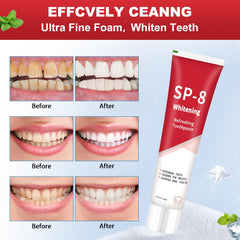 Pair of SP-8 toothbrushes included with toothpaste set