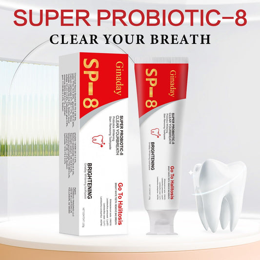 Close-up of toothpaste showing probiotic formula