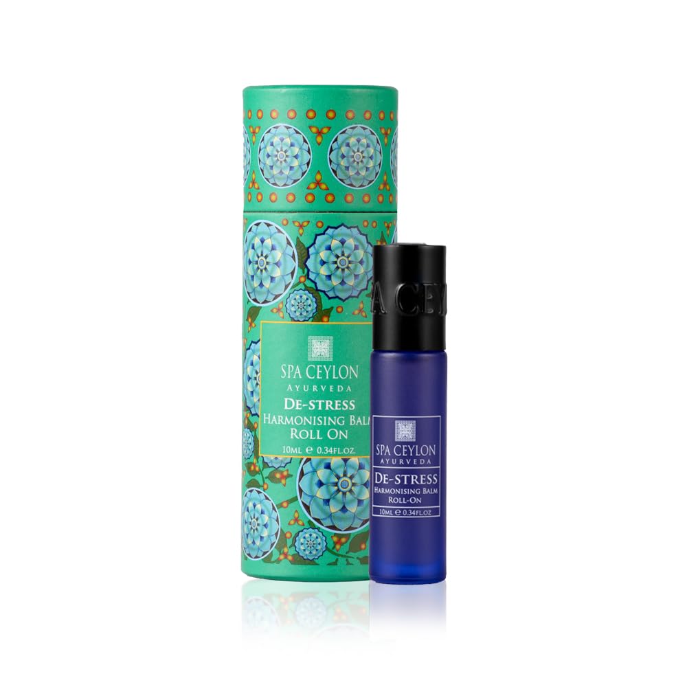 Spa Ceylon DE-Stress Harmonising Balm Roll-On bottle on a natural background