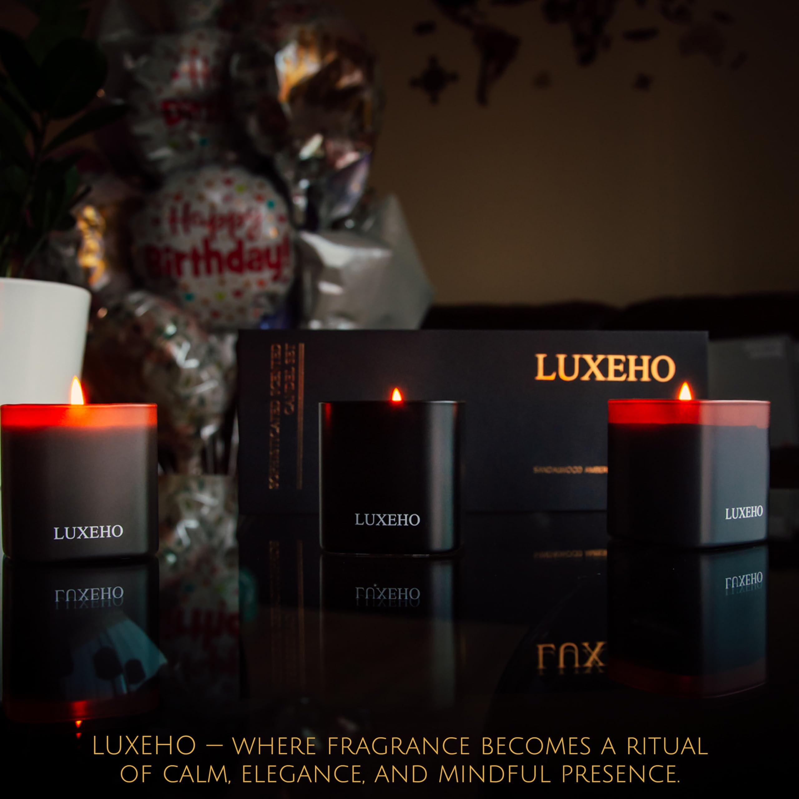 Relaxing spa-like ambiance with three candles