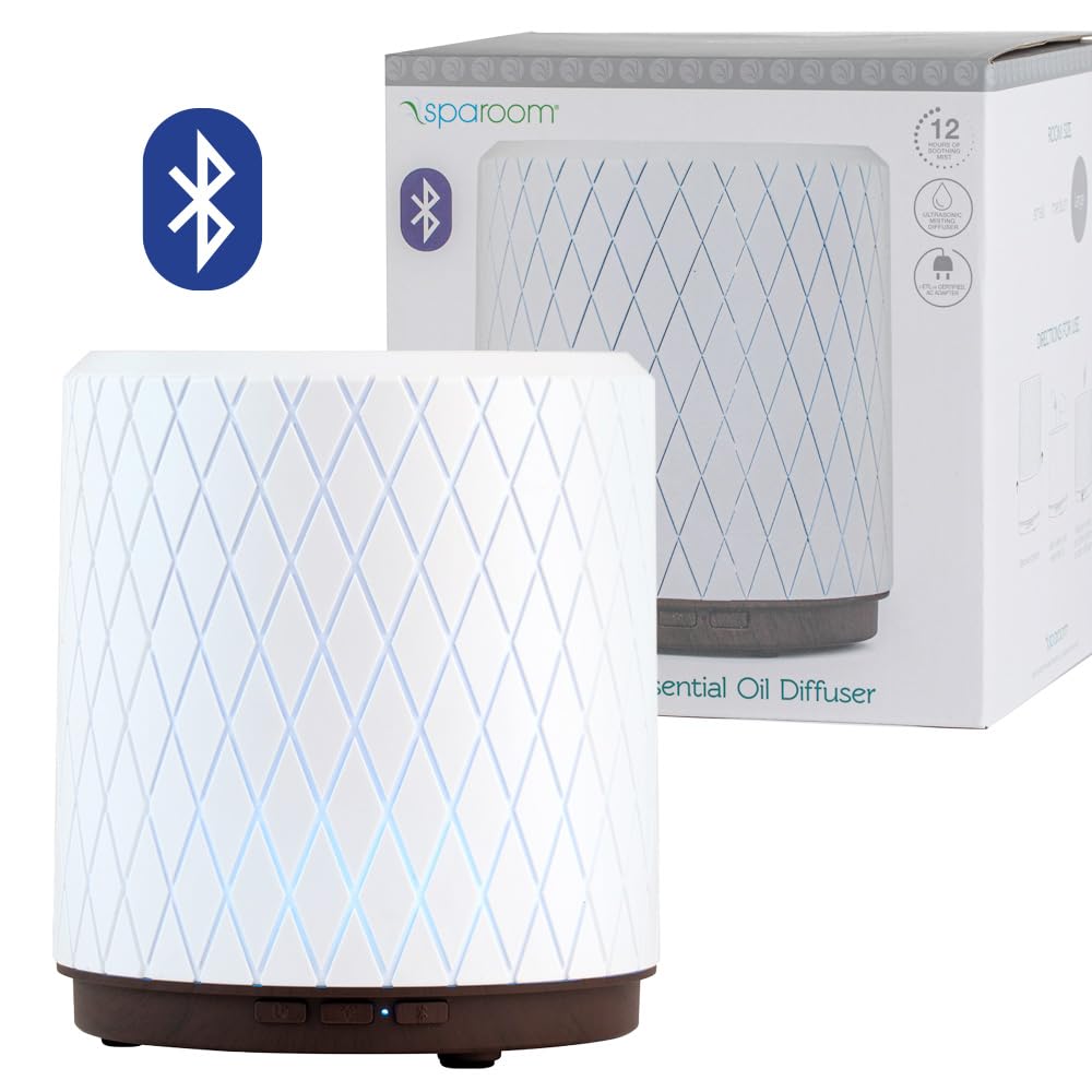 SpaRoom Athena compact desk setup shows space-saving diffuser on a nightstand.