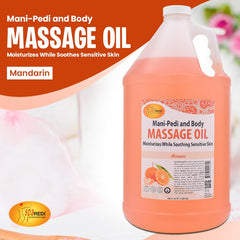 Close-up of Spa Redi 128 Oz massage oil bottle