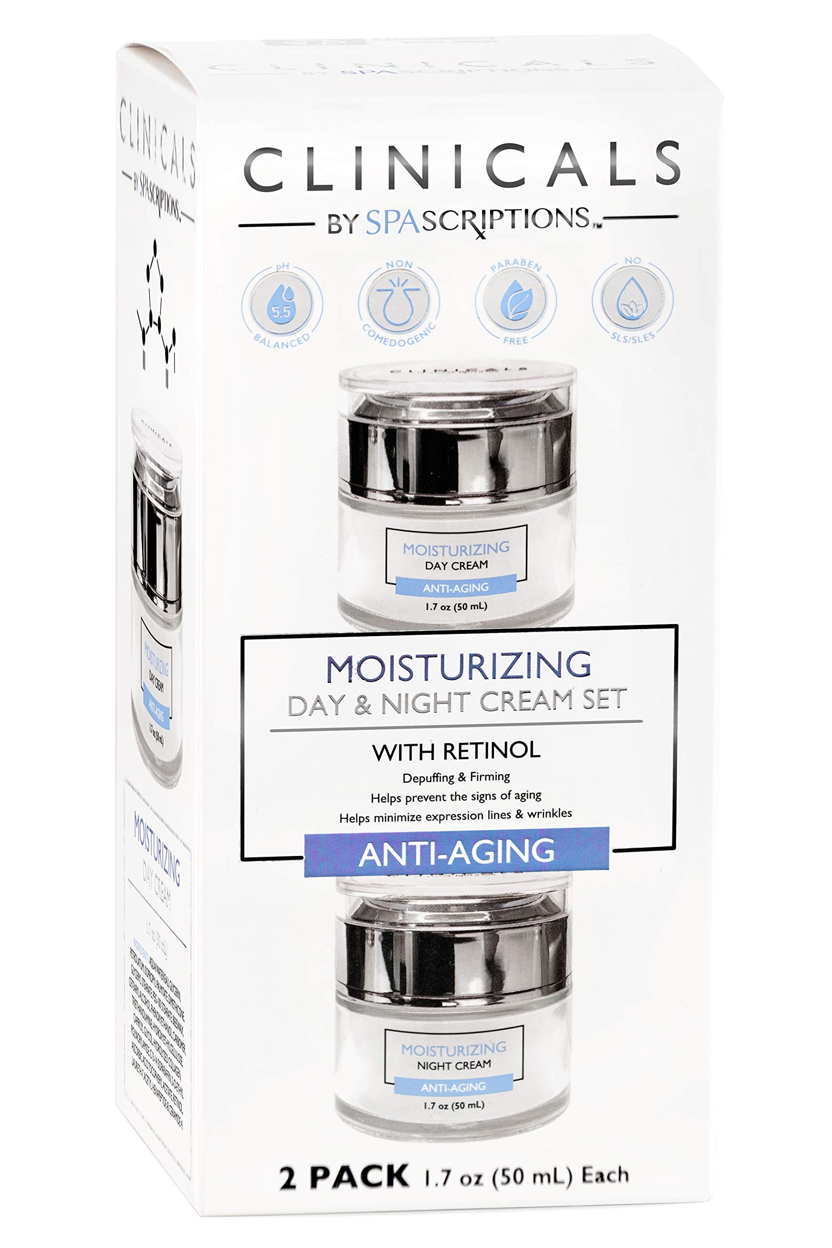 SpaScriptions Clinicals day cream jar for daily hydration and smoother skin.