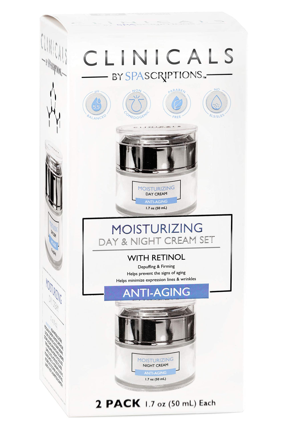 SpaScriptions Clinicals day cream jar for daily hydration and smoother skin.