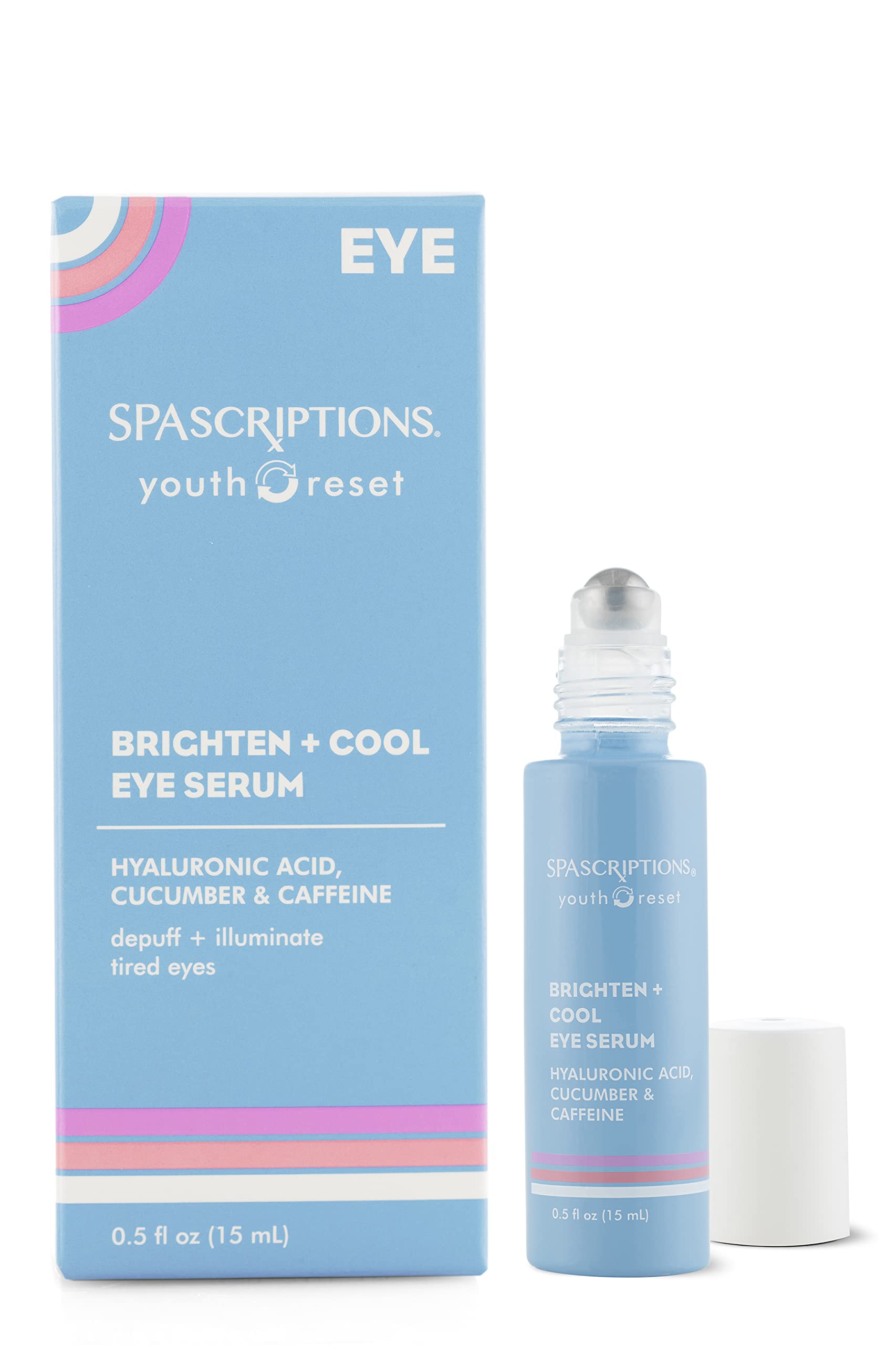 SpaScriptions Brighten and Cool Eye Serum close-up showing hyaluronic acid hydration.