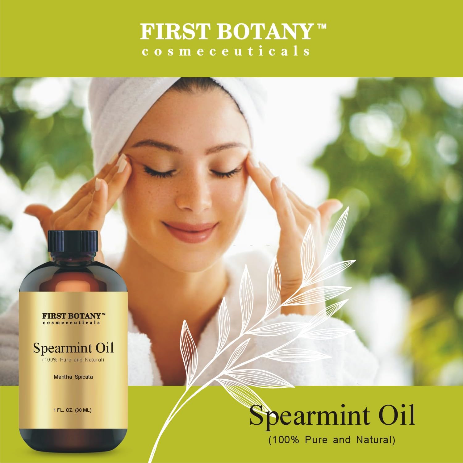 Packaging image of spearmint essential oil bottle