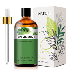 Spearmint essential oil in amber bottle with dropper