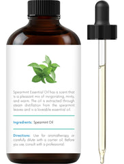 Spearmint essential oil in amber bottle with dropper