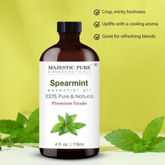 Amber glass dropper bottle of spearmint essential oil