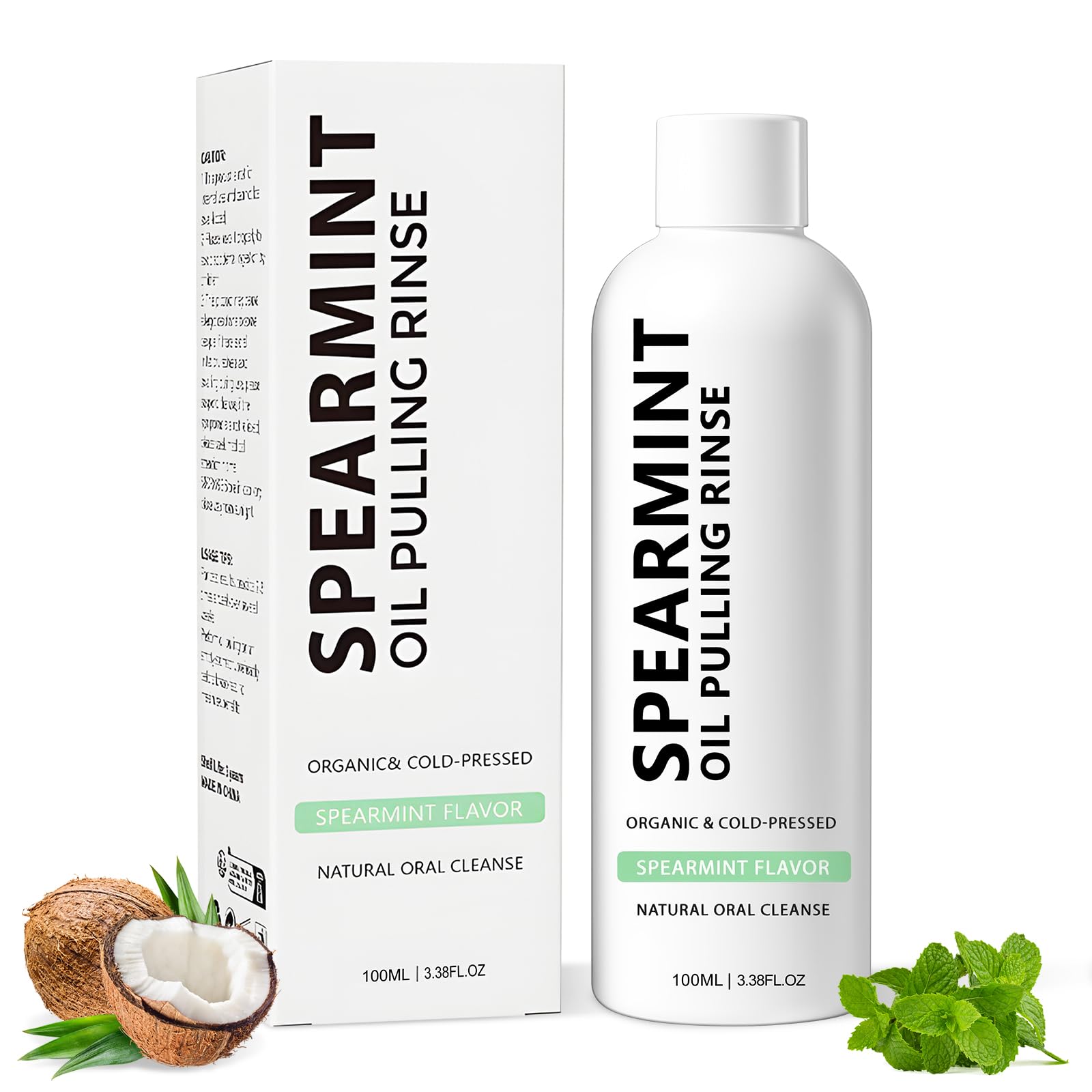 Spearmint Oil Pulling Rinse bottle with coconut oil for teeth