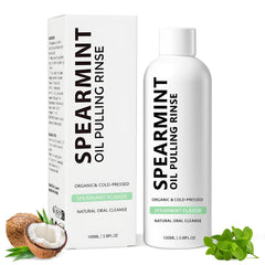 Spearmint Oil Pulling Rinse bottle with coconut oil for teeth