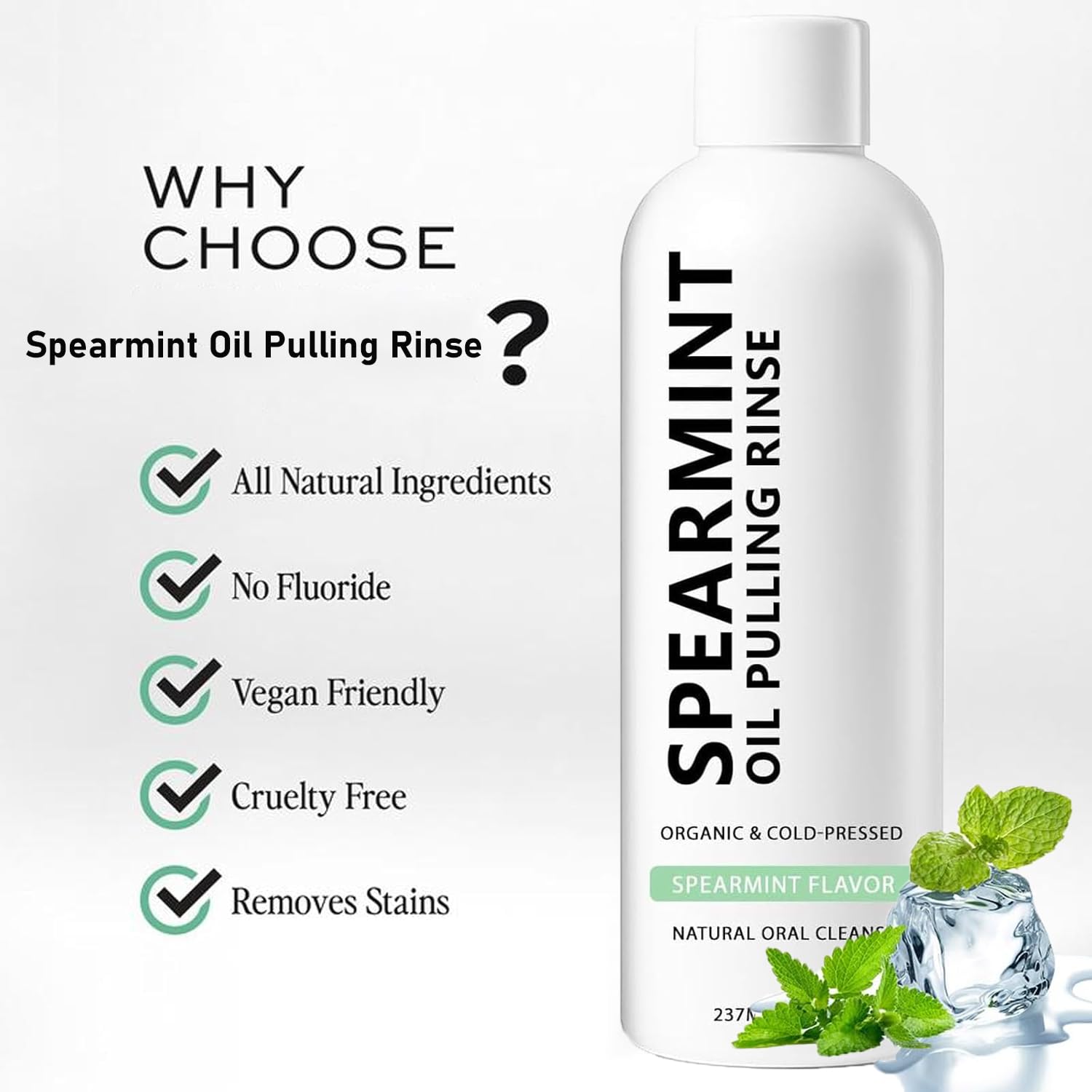 Close-up of bottle surrounded by spearmint leaves